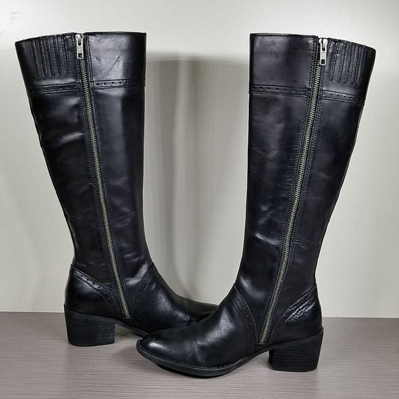 Born Poly Riding Boot, Black Leather Brogue Detailed, Womens Size 6.5 - Picture 2 of 15